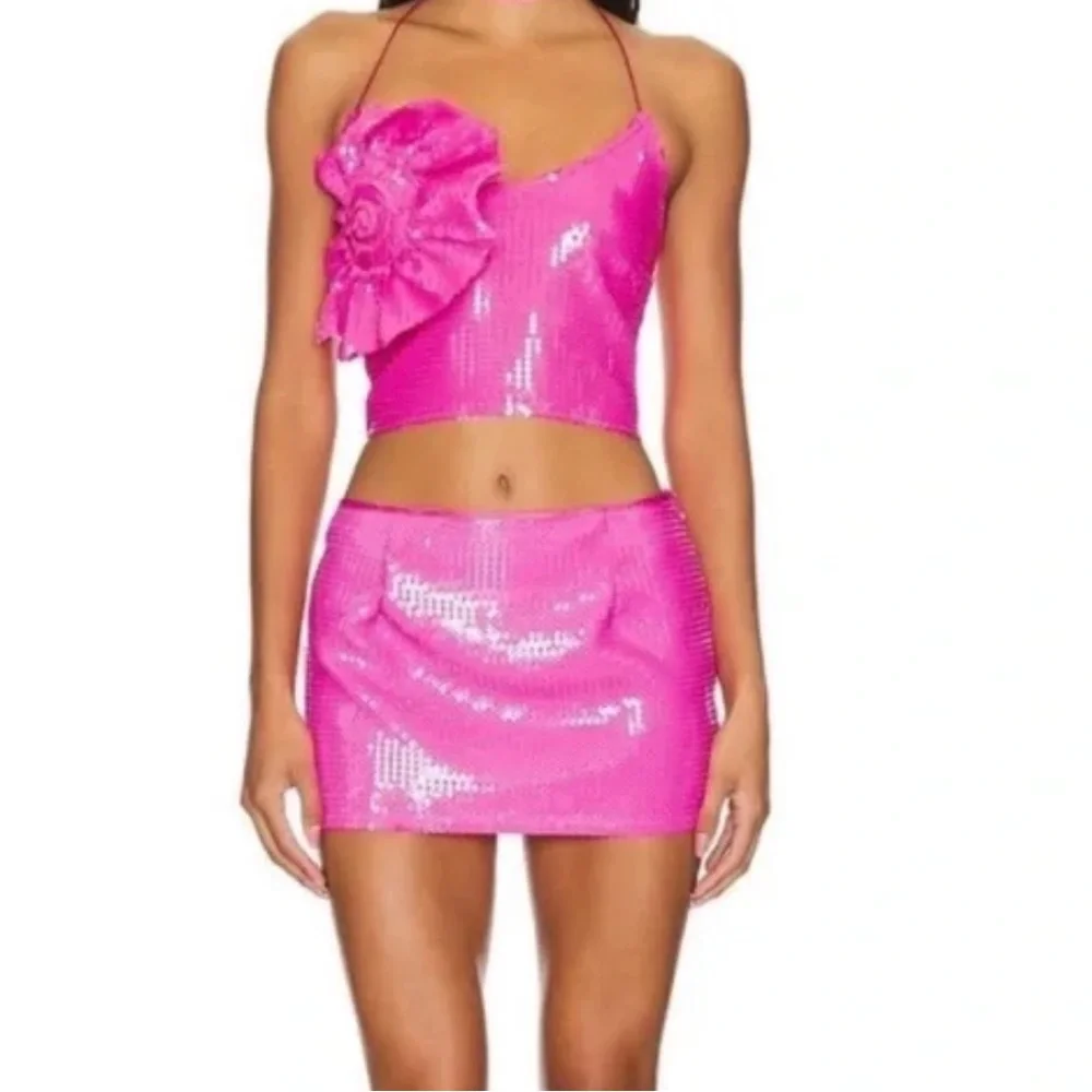 MISCREANTS happier pink sequin embellished mini skirt